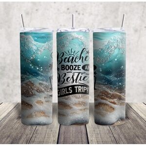 Bestie girls trip Beach Themed Blue and Brown Tumbler